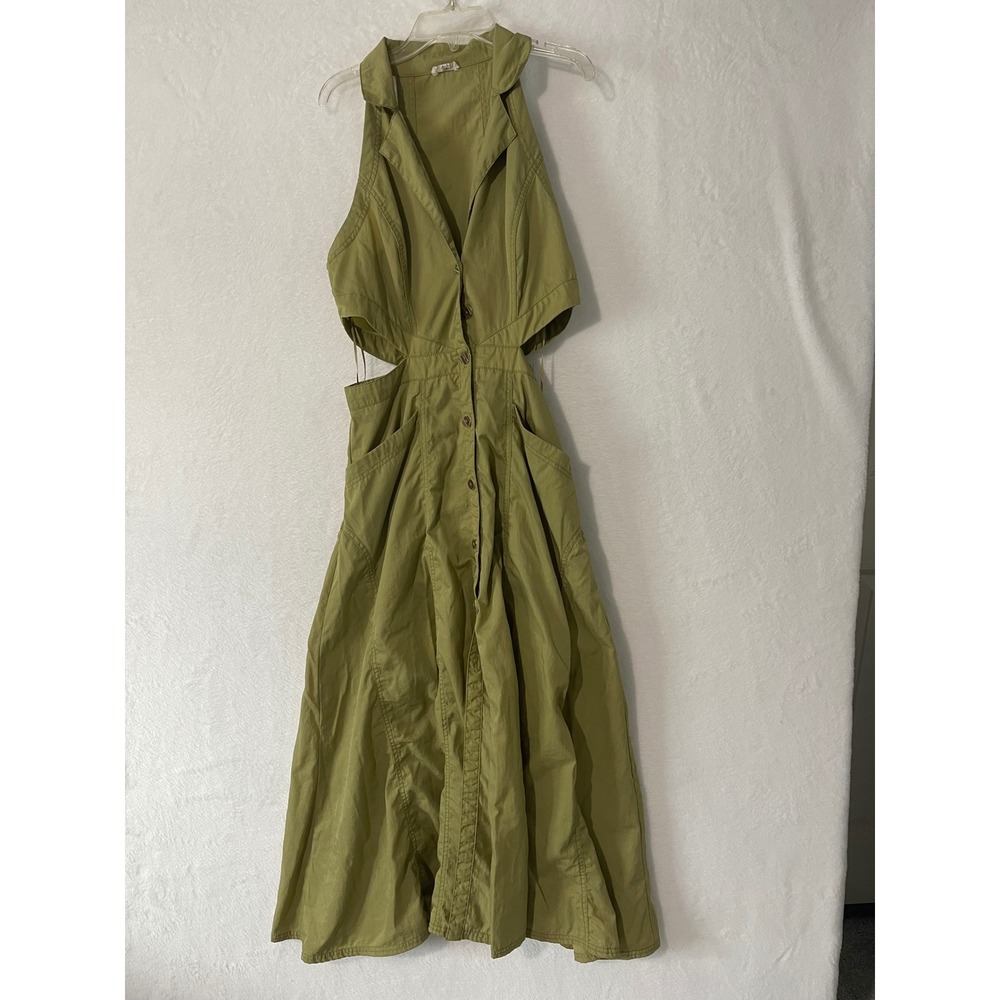 Pilcro and the Letterpress Halter Plunge Olive Green Utility Midi Dress Sz 12 - Picture 4 of 9